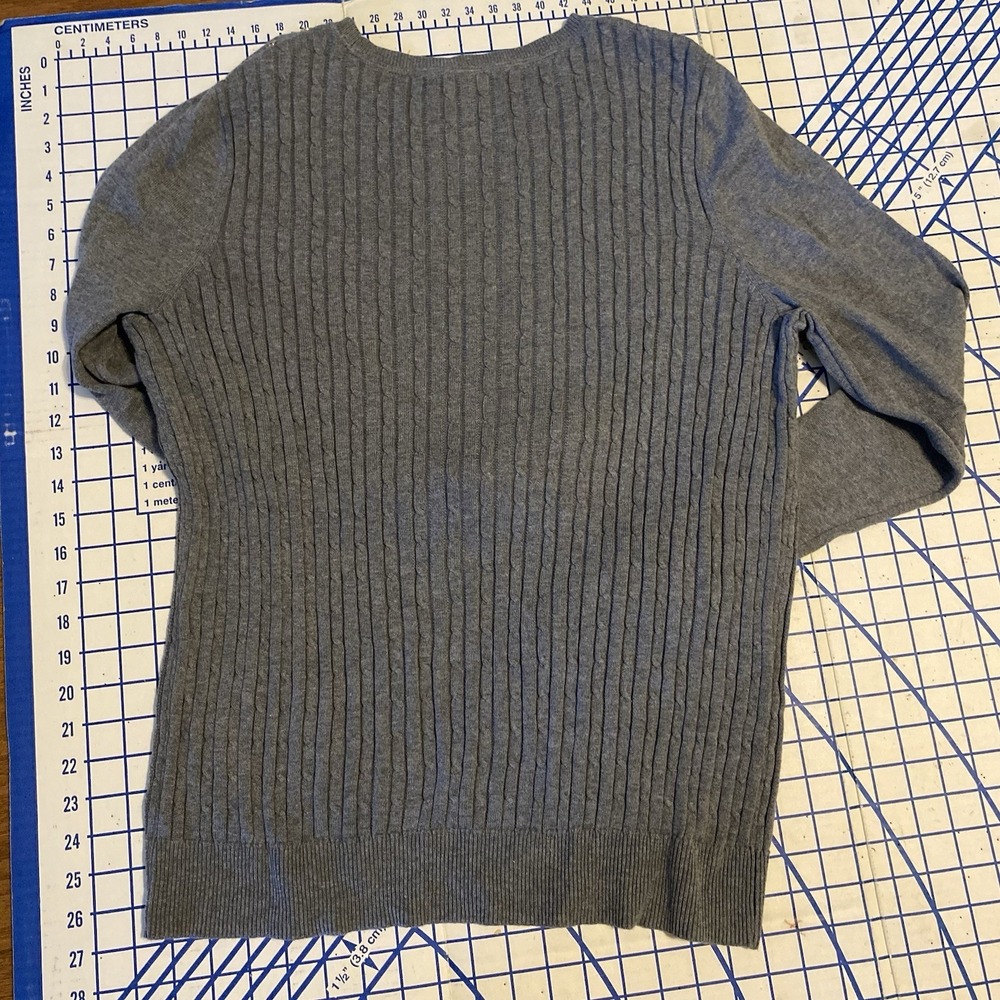 Kim Rogers Grey Cable Knit Button Shoulder 100% Cotton Crew Neck Sweater Size XL - Picture 4 of 6